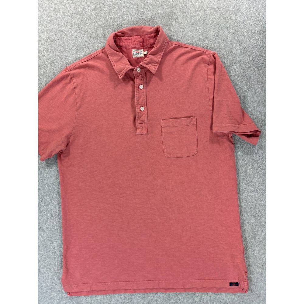 Faherty Sun Washed Short Sleeve Cotton Polo Shirt (Men's Large) Red